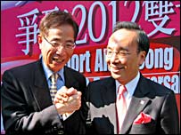 香港民主派元老、前民主黨主席李柱銘 (左)全力支持梁家杰