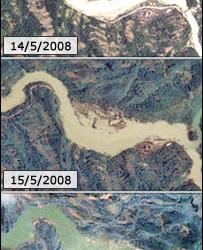 衛星照片顯示北川堰塞湖形成