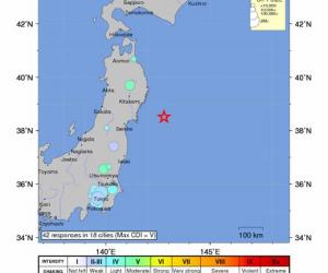 日本東北發生規模7.2地震 (圖：美國地質調查所)