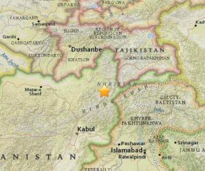 阿富汗東北部北部發生7.5強震。此為地震示意圖（取自USGS官網）